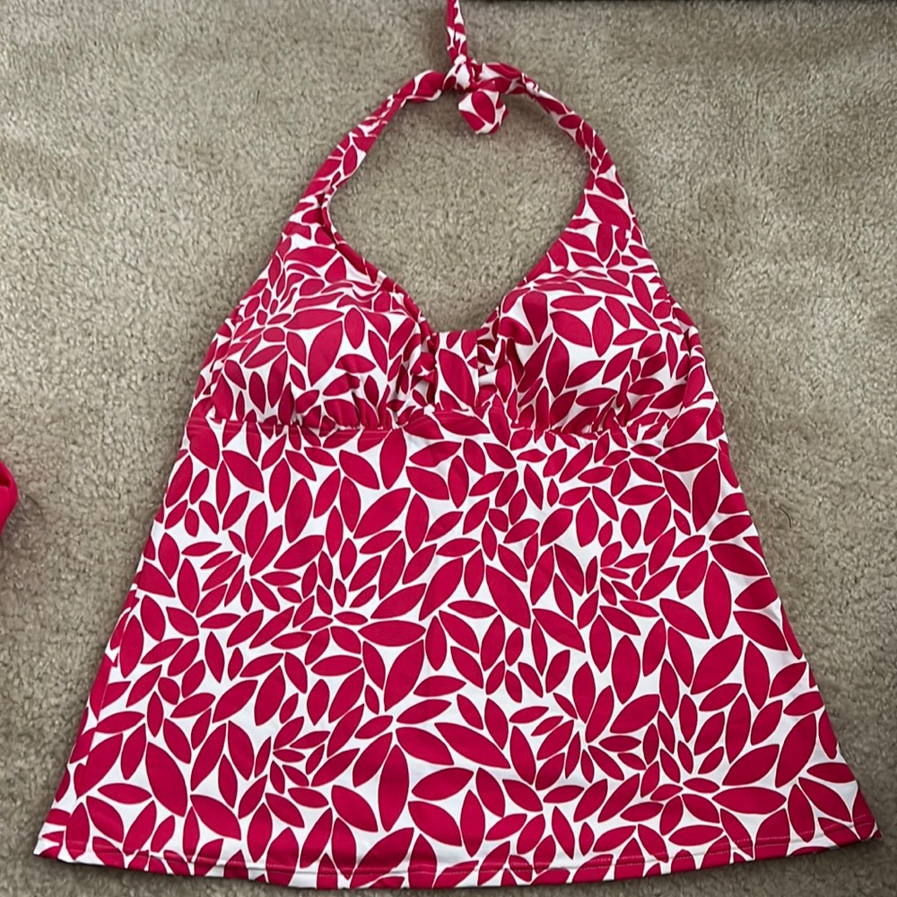 Like New Land's End Hot Pink Floral Halter Swim Tankini Top Size 14L